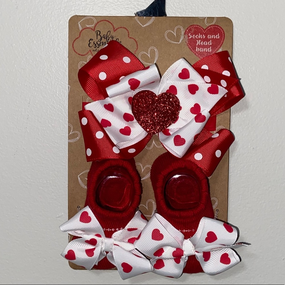 Baby Essentials Socks & Headband Set (Size: 0-6M) (Color: Red/White)